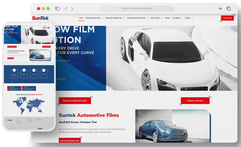 موقع شركة SunTek احد اعمال قيمة تك تعبيرية عن شركات تطوير ويب سايت