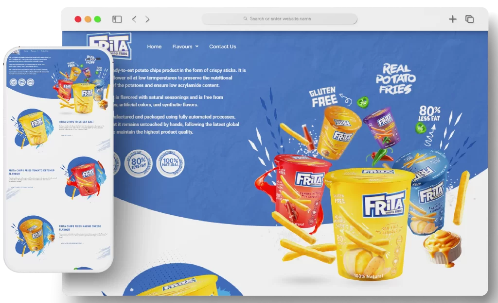Frita Foods احد اعمال قيمة تك تعبيرية عن تصميم موقع تسوق إلكتروني