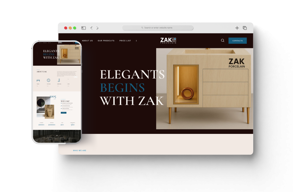 ZAK Porcelain احد اعمال قيمة تك تعبيرية عن تصميم و برمجة مواقع الانترنت