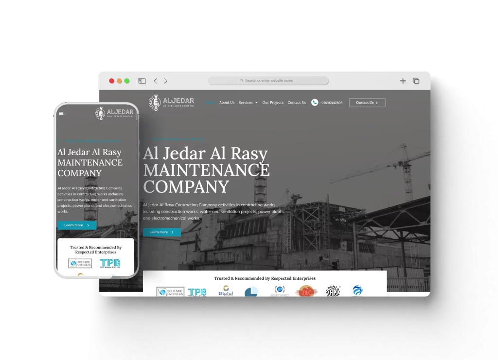 موقع شركة الجدار الراسي أحد أعمال قيمة تك، تعبيرية عن برمجة وتصميم مواقع