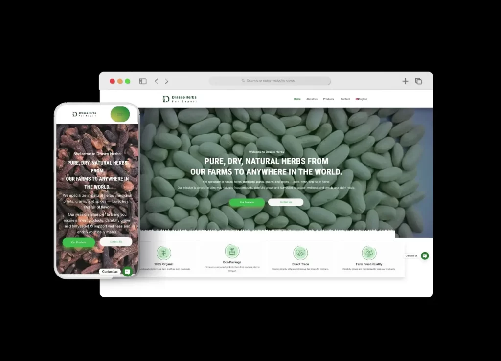 موقع شركة Drasco Herbs أحد أعمال قيمة تك، تعبيرية عن برمجة وتصميم مواقع