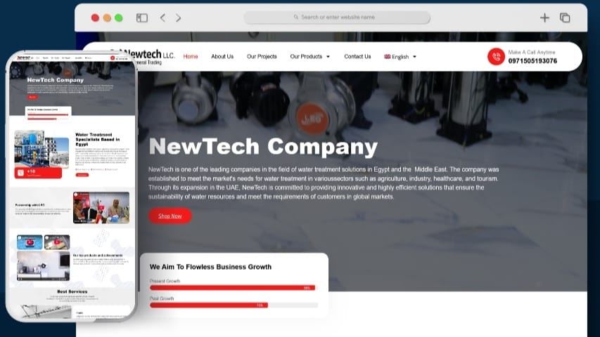 موقع شركة NewTech Water Solutions أحد أعمال قيمة تك، تعبيرية عن شركات برمجة المواقع 