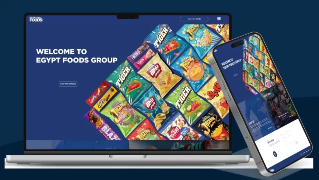 موقع شركة Egypt Foods أحد أعمال قيمة تك، تعبيرية عن تصميم وإنشاء مواقع الويب