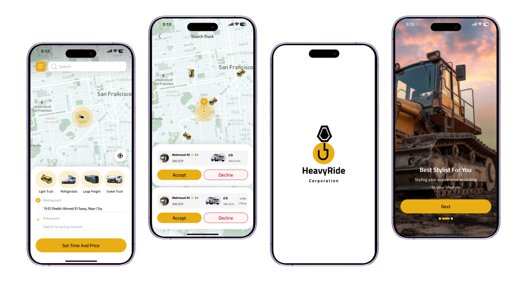 تطبيق المعدات الثقيلة احد اعمال قيمة تك تعبيرية عن افضل شركة تصميم تطبيقات في مصر