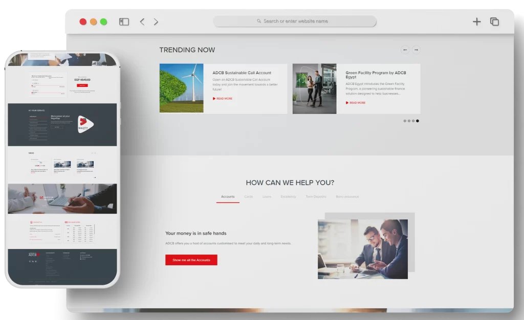 قيمة تك – تعرف على 6 من خدمات أفضل شركة تصميم مواقع مصرية موقع بنك أبوظبي التجاري احد اعمال قيمة تك نعبيرية عن شركة تصميم مواقع مصرية