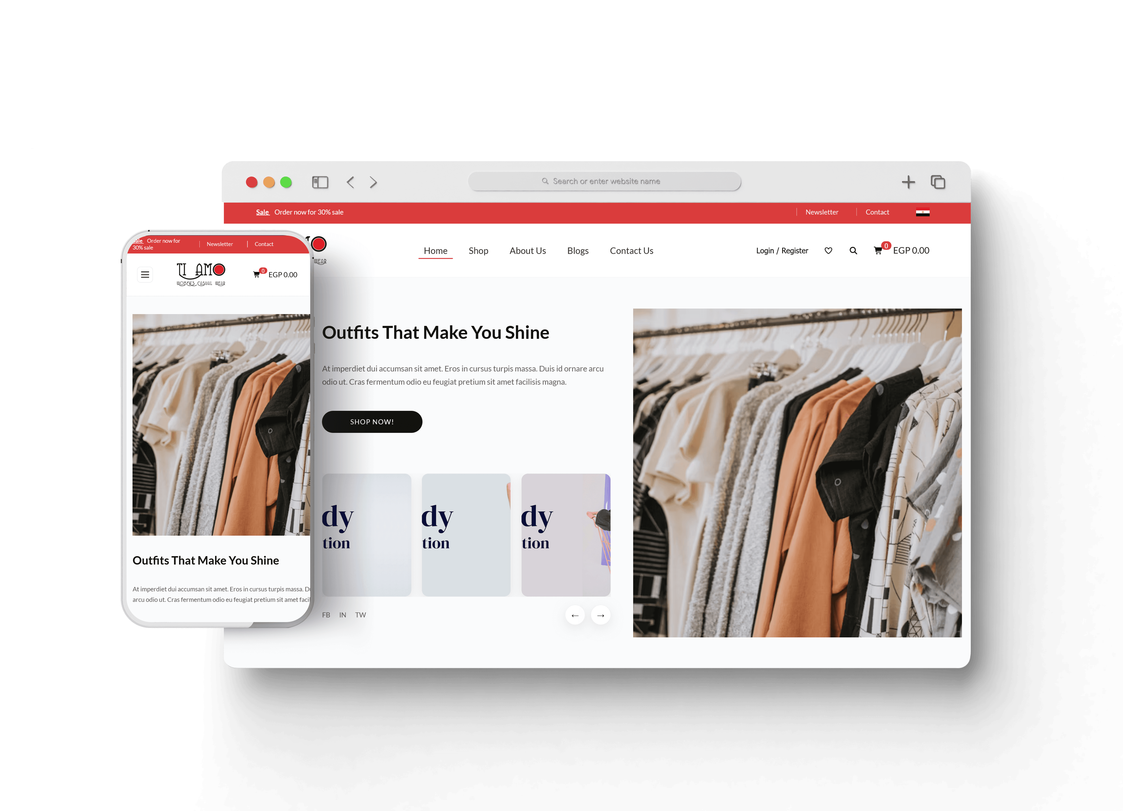 موقع Tiamo احد اعمال قيمة تك تعبيرية عن موقع تصميم الملابس وبيعها