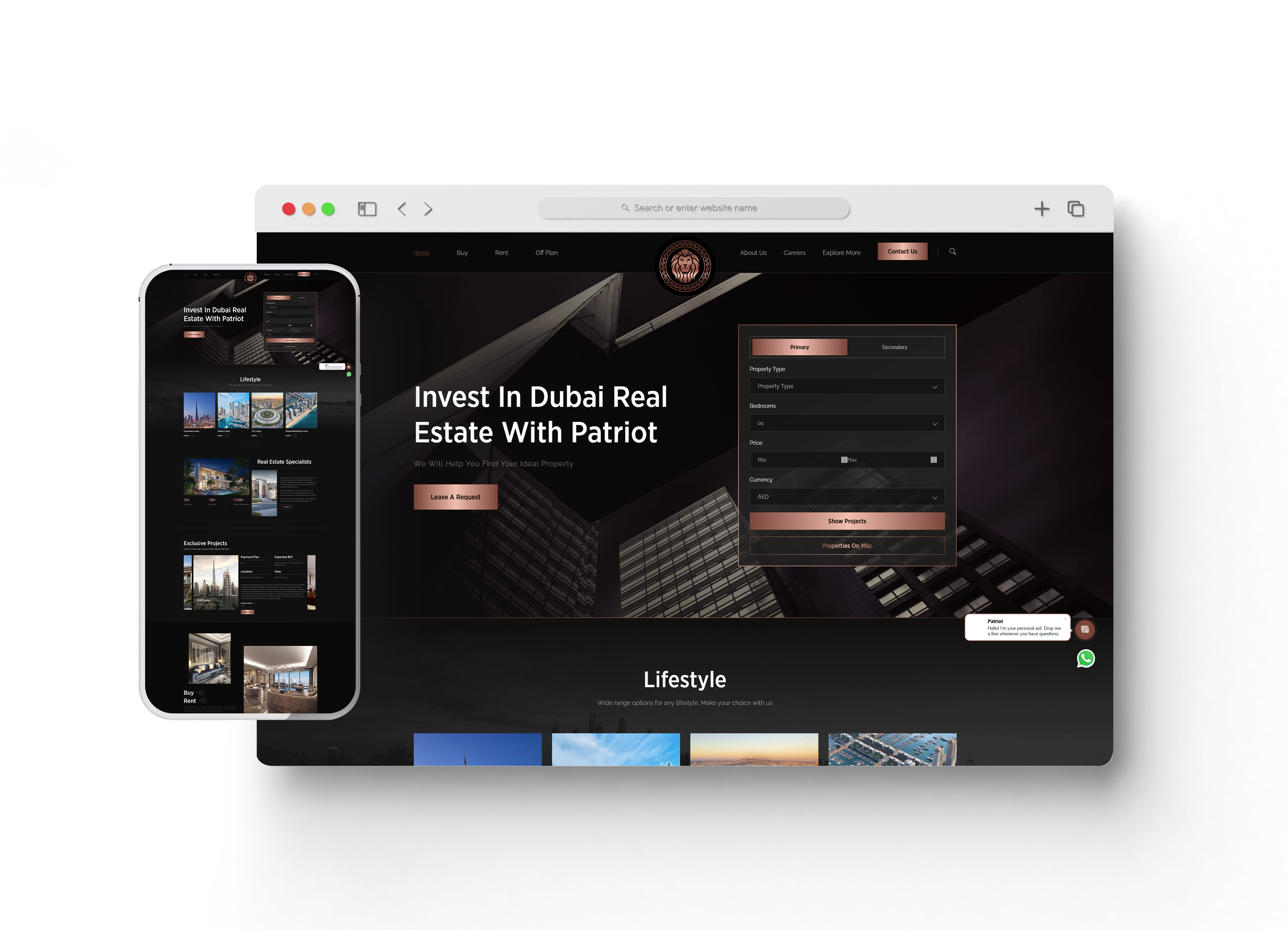 موقع patriot من أعمال قيمة تك تعبيرية عن تصميم مواقع عقارية