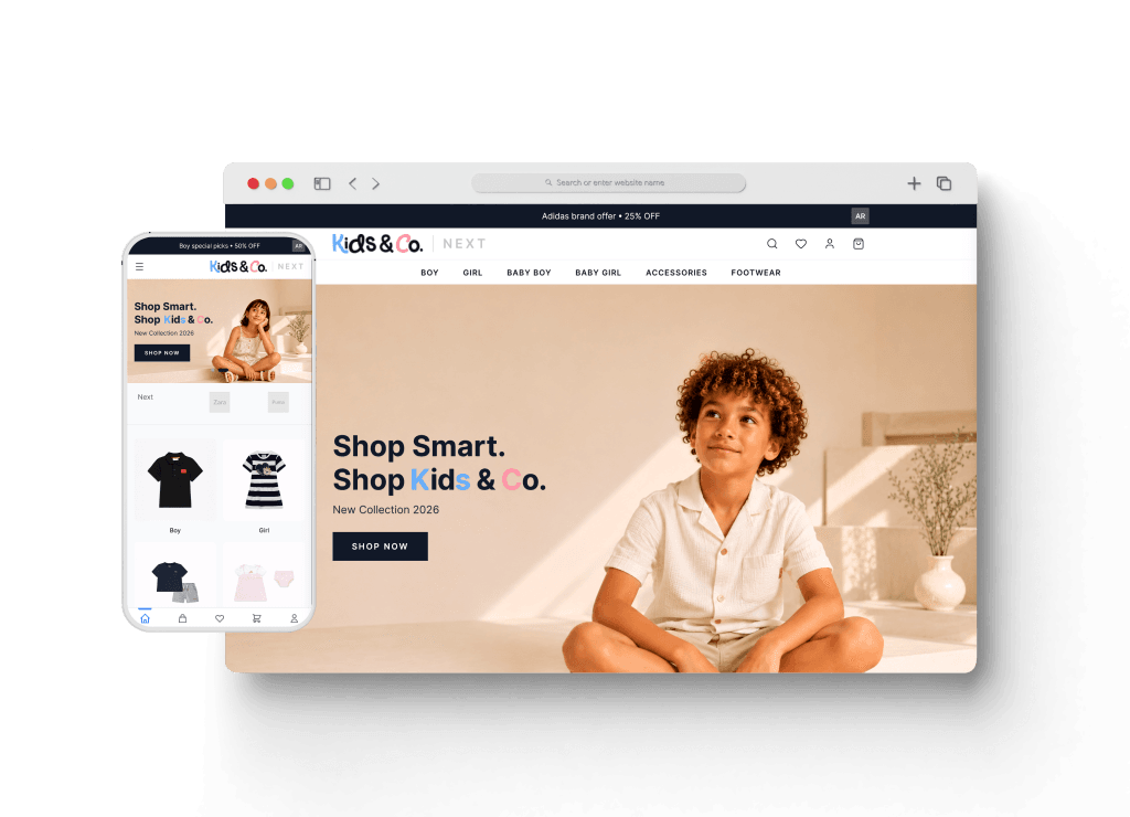 متجر Kids & Co أحد أعمال قيمة تك تعبيرية عن مميزات المتجر الإلكتروني